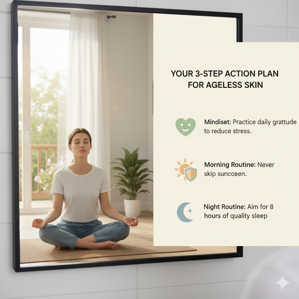 तनाव कम करने और समय से पहले बुढ़ापे को रोकने के लिए ध्यान करता हुआ एक व्यक्ति।